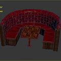 Stylish Red Curved Tufted Leather Public Chair With Geometric Pattern Table