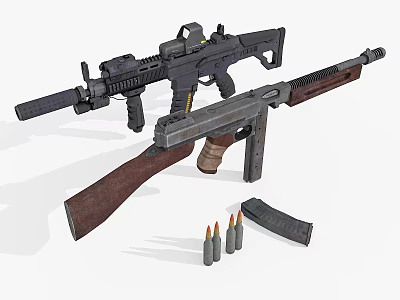 Military Tactical Weapons Collection Featuring Rifles Submachine Guns Magazines And Bullets 3d model