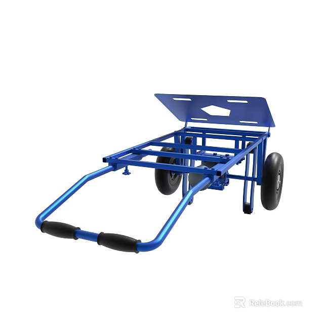 Blue Utility Cart With Handles And Wheels 3d model