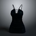 Black Spaghetti Strap Dress With Stylish Front Lace Up And Ruched Waist