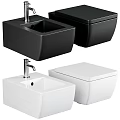 Modern Bathroom Toilet And Sink Set In Black And White Minimal Design