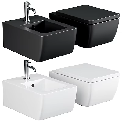 Modern Bathroom Toilet And Sink Set In Black And White Minimal Design 3d model