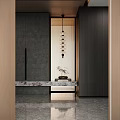 Modern Foyer Hallway Interior With Hanging Pendant Light Marble Console And Decorative Plant