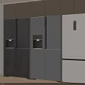Modern Kitchen Setting Featuring Gray White Refrigerators Freezers Different Styles Window Blinds And Cabinets 3d model