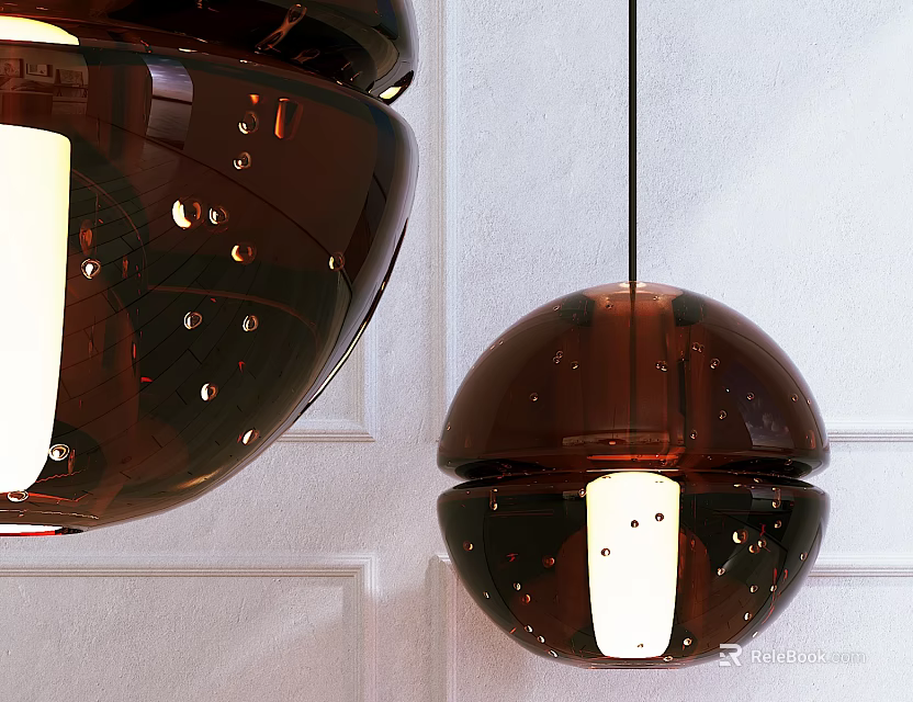 Modern Brown Glass Spherical Pendant Lights With Glossy Bubble Texture For Interior 3d model 