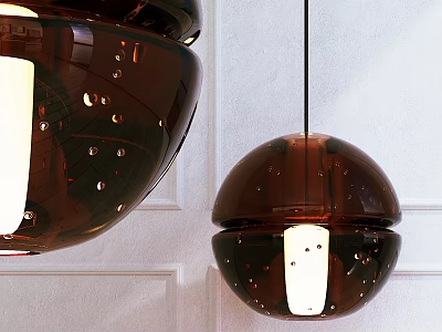 Modern Brown Glass Spherical Pendant Lights With Glossy Bubble Texture For Interior 3d model