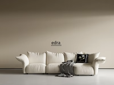 White Multi Seat Sofa With Armrests Plaid Blanket And Cushions In Beige Room 3d model