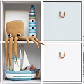 Kids Room Storage Cabinet with Drawers Bins and Ocean Theme Decorative Toys Lighthouse Sailboat Octopus