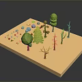 Different Plants Including Green Trees Pine Dry Trunks Small Flowers and Stones in Model Scene 3d model