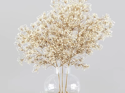 Decorative Ornament Set With Transparent Glass Vase And White Dried Flowers For Minimalist Home Decor 3d model