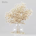 Decorative Ornament Set With Transparent Glass Vase And White Dried Flowers For Minimalist Home Decor