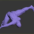 Game and Movie Character 3D Model in Purple Dynamic Pose With Extended Arm