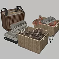 Multiple Woven Storage Baskets With Handles Holding Folded Clothes For Home Organization