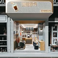 Modern Bubble Tea Shop Interior With Cozy Seating Service Counter And Hanging Lights 3d model