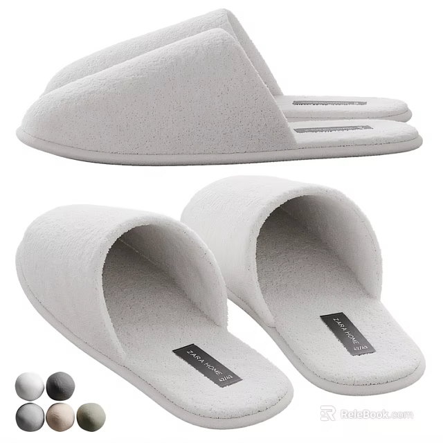 White Soft Home Slippers With Brand Tag And Comfortable Fit 3d model 