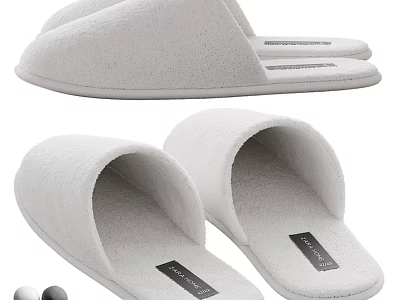 White Soft Home Slippers With Brand Tag And Comfortable Fit 3d model