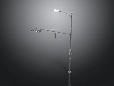 Urban Street Light Pole With Traffic Signal Lights And Lighting Fixture 3d model