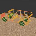 Yellow Frame Children's Playground Equipment With Black Wheels On Sand Surface For Kids
