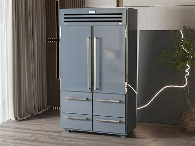 Modern Gray Refrigerator Freezer With Double Doors Drawers And Metal Handles In Indoor Setting 3d model