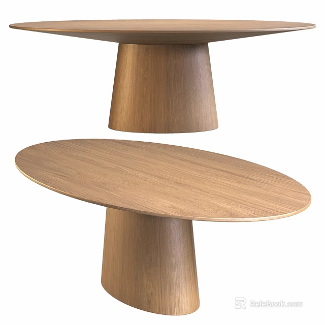 Elegant Modern Oval Wooden Dining Table With Tapered Solid Wood Base 3d model