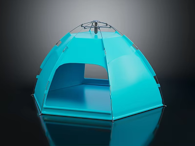 Blue Dome Shaped Camping Tent With Top Frame And Spacious Interior 3d model