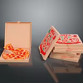 Open Cardboard Pizza Box With Sliced Pizza And Stacked Delivery Containers