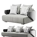 Modern Gray Fabric Double Sofa With Plush Pillows And Metal Armrests 3d model