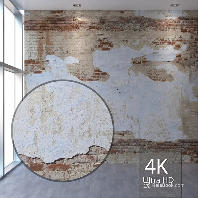 Brick Wall With Peeling White Paint And Window In 4K High Definition 3d model 