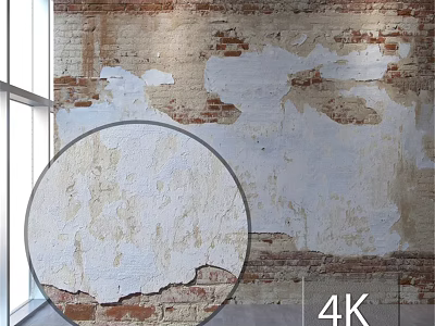 Brick Wall With Peeling White Paint And Window In 4K High Definition 3d model
