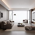 Modern Living Room Interior With Gray Sofa Accent Chair Floor Lamp TV Wall And Fireplace