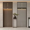 Modern Luxury Elevator Hall With Double Elevators Marble Walls And Potted Plant Decoration