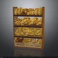Wooden Multi Tiered Bread Rack with Shelves Displaying Various Baked Goods