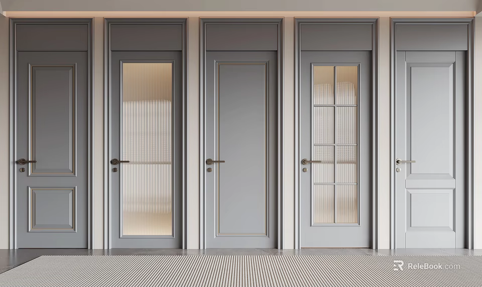 Modern Gray Swing Doors With Glass And Solid Panels For Interior Design 3d model 