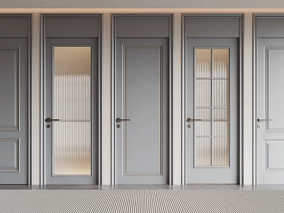 Modern Gray Swing Doors With Glass And Solid Panels For Interior Design 3d model