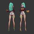 Female Character 3D Model With Black Top White Pants Red Gloves Leg Straps High Heels