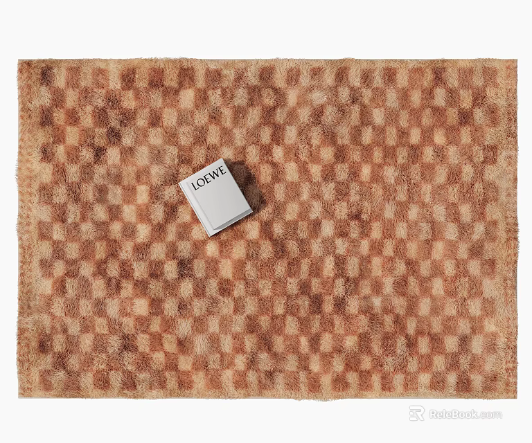 Square Checkered Brown Beige Rug With LOEWE Label On Soft Textured Surface 3d model