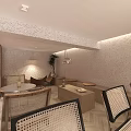 Modern Café Interior Design With Textured Wall Art Wooden Counter And Hanging Lights