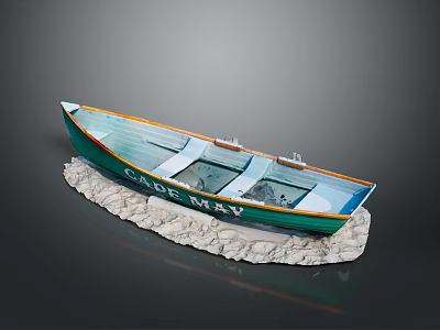 Green and White Cape Bay Model Boat Placed on Rock Base 3d model