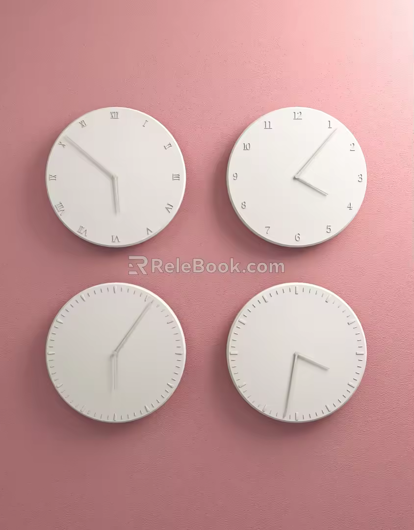 Watch Wall Clock Minimalist Cream Style Pure White Simple Style 3d model