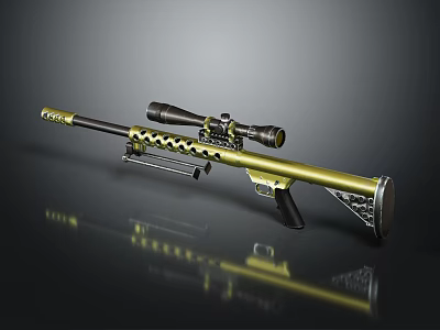 Stylish Golden Sniper Rifle With Scope And Intricate Design On Reflective Surface 3d model
