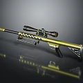 Stylish Golden Sniper Rifle With Scope And Intricate Design On Reflective Surface