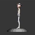3D Female Game Character Model With Stylish Hat Brown Jacket Blue Pants And Standing Pose