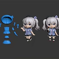Game Anime Character Dolls With Twin Ponytails Blue Striped Outfit And Detachable Blue Parts