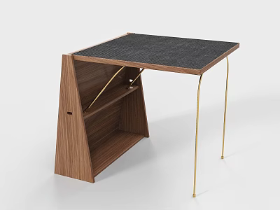 Modern Coffee Table With Wooden Frame Open Shelf Dark Textured Top And Gold Metal Legs 3d model