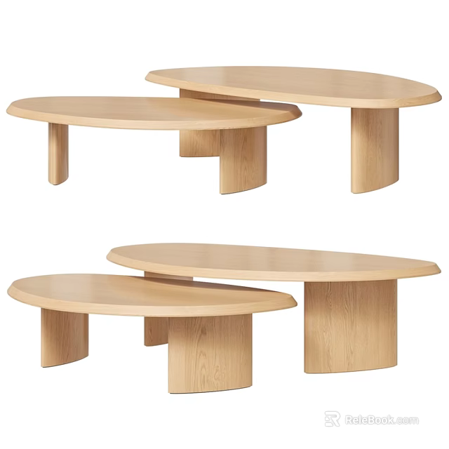 Modern Minimalist Oval Wooden Dining Tables With Light Wood Tone Sleek Design And Different Sizes 3d model 