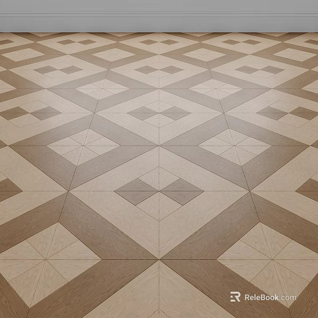 Modern Wooden Floor With Elegant Geometric Inlaid Pattern In Light Brown And Beige 3d model 