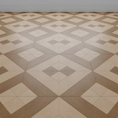 Modern Wooden Floor With Elegant Geometric Inlaid Pattern In Light Brown And Beige 3d model