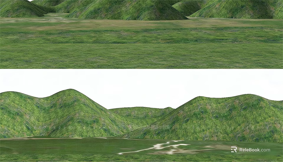 Green Rolling Micro Terrain Landscape Featuring Lush Grass And White Paths 3d model 