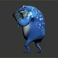 Blue Frog Cartoon Character With Wrist Wraps In Standing Pose 3D Model Design