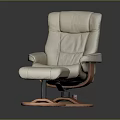 Comfortable Beige Leather Office Chair with Armrests Matching Ottoman and Wooden Base